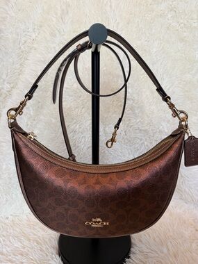 Coach Aria Brown/Copper Metallic in Signature Canvas Shoulder Bag NWT